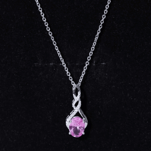 1.5 Carat Lab Grown Pink Sapphire Infinity Necklace with Silver Chain