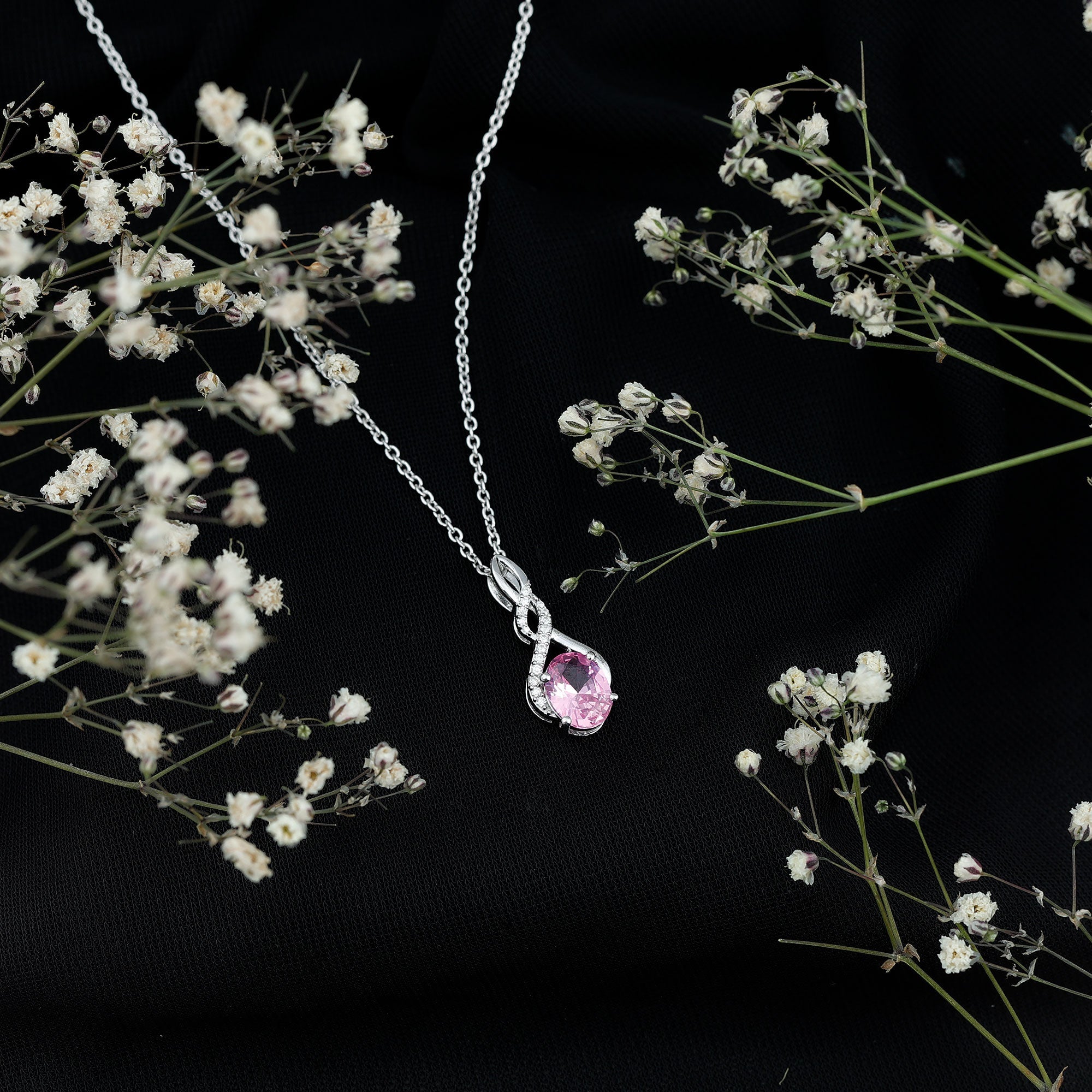 1.5 Carat Lab Grown Pink Sapphire Infinity Necklace with Silver Chain