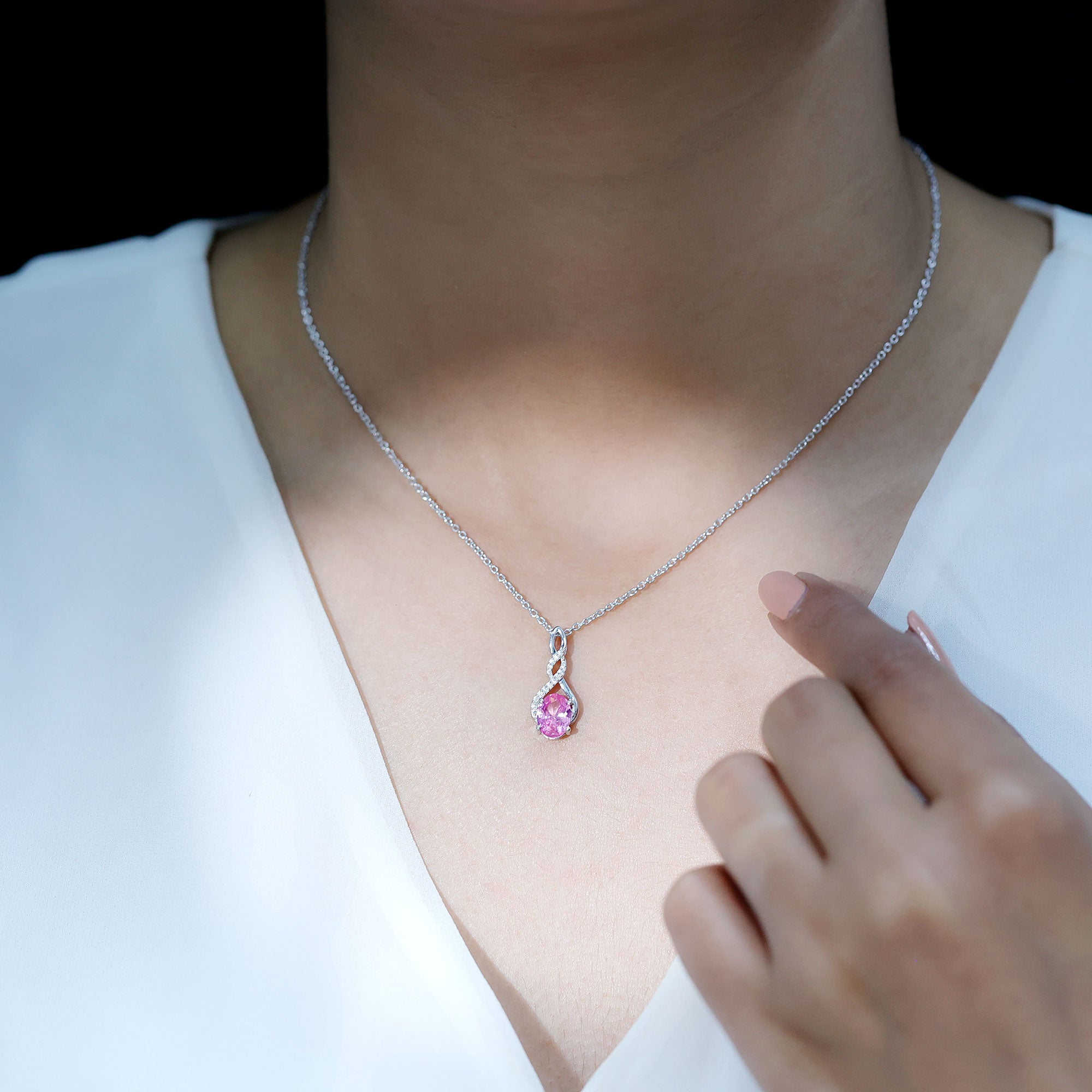 1.5 Carat Lab Grown Pink Sapphire Infinity Necklace with Silver Chain