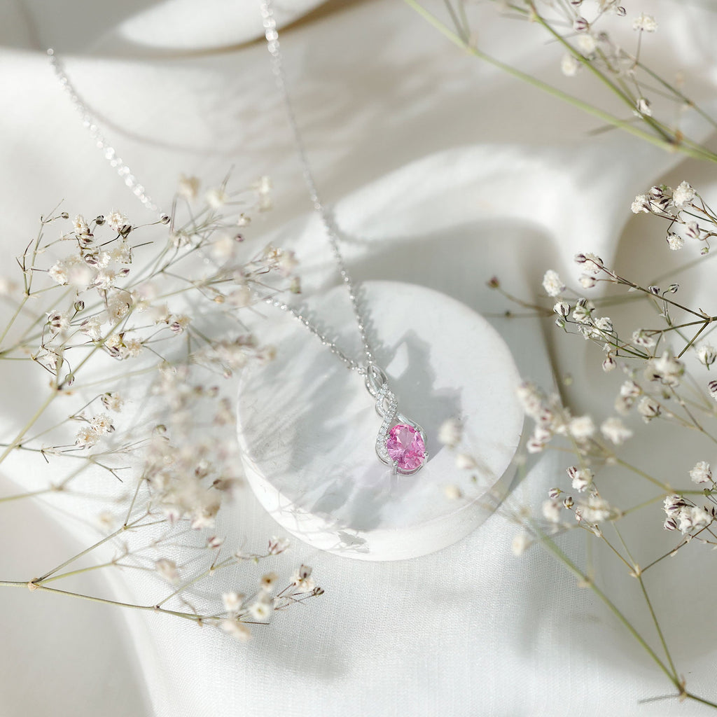 1.5 Carat Lab Grown Pink Sapphire Infinity Necklace with Silver Chain