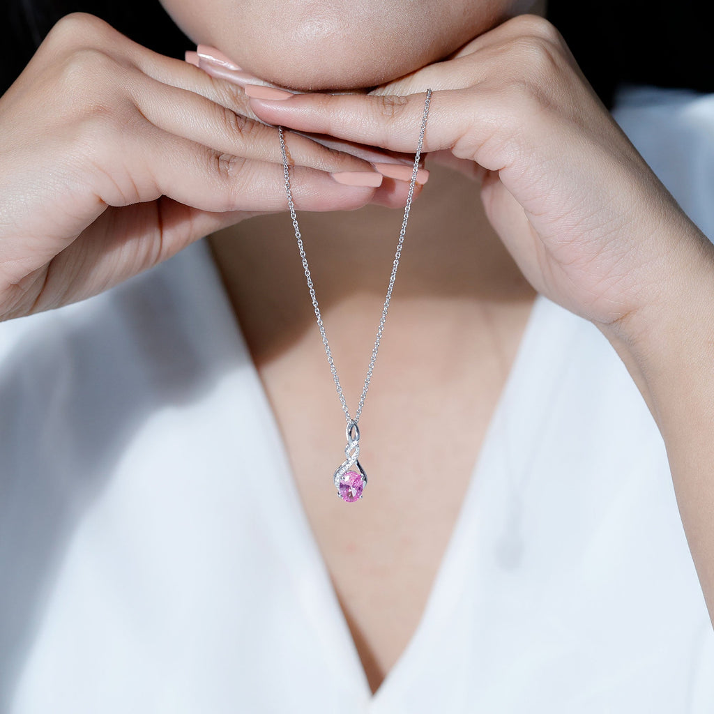 1.5 Carat Lab Grown Pink Sapphire Infinity Necklace with Silver Chain