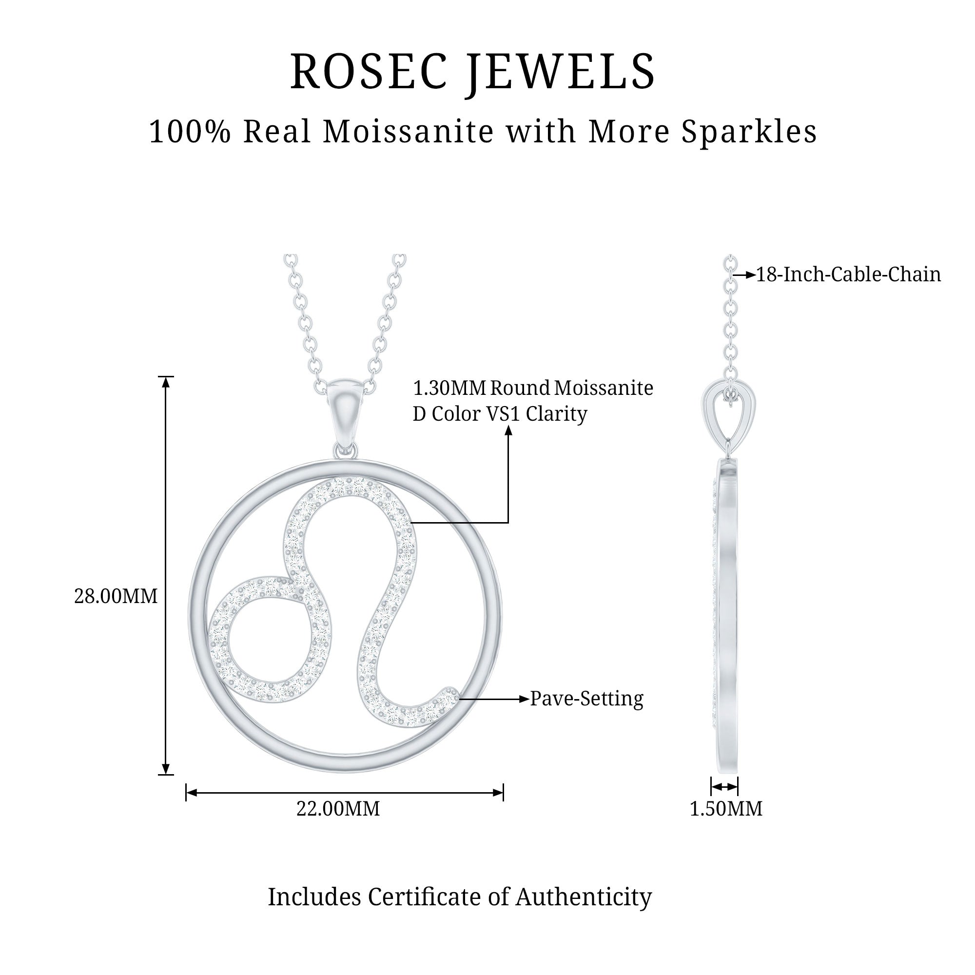 Certified Moissanite Leo Zodiac Sign Necklace