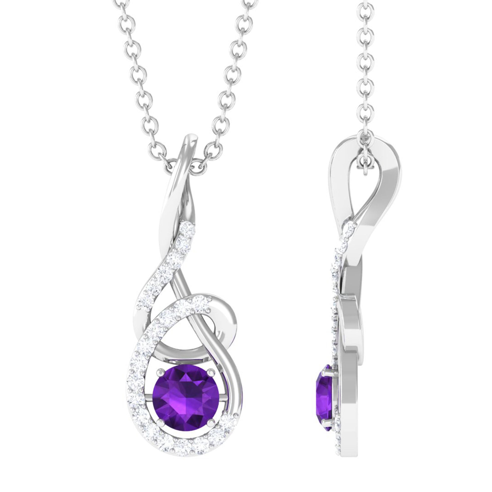 Designer Amethyst and Diamond Teardrop Pendant Necklace