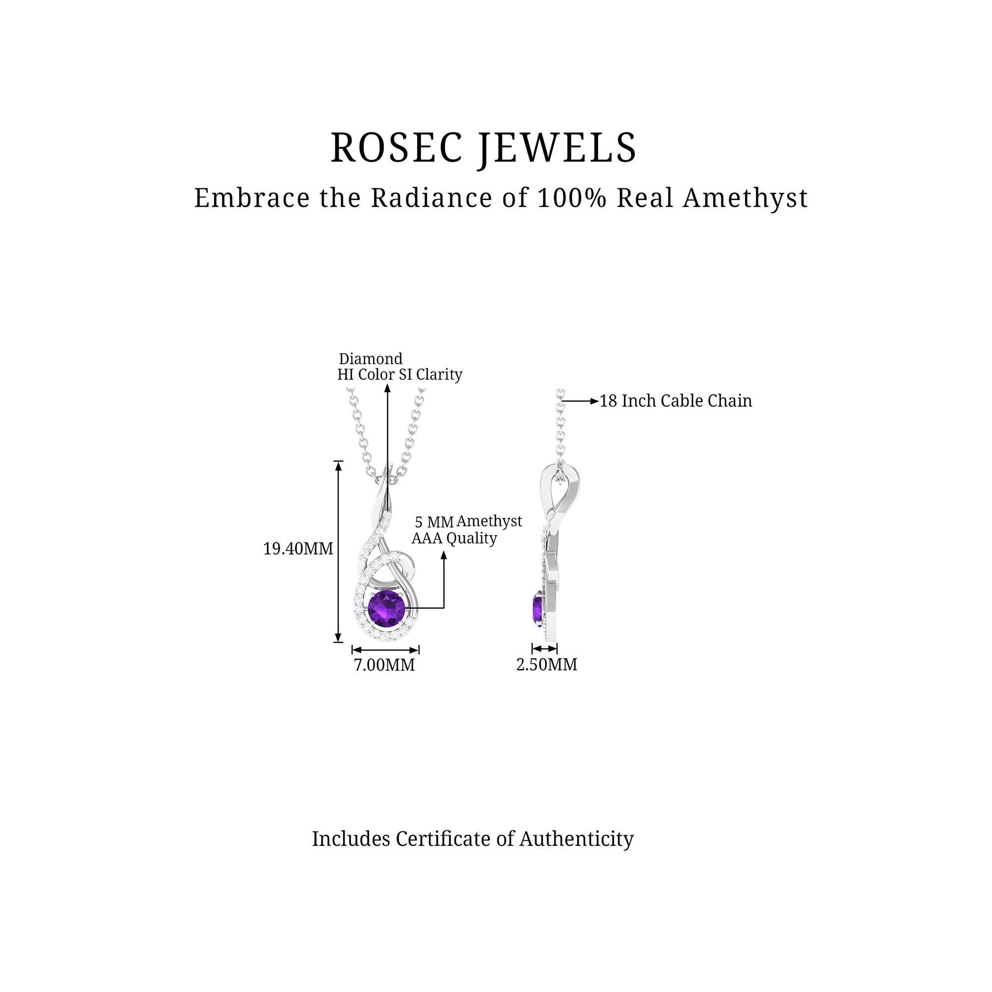 Designer Amethyst and Diamond Teardrop Pendant Necklace