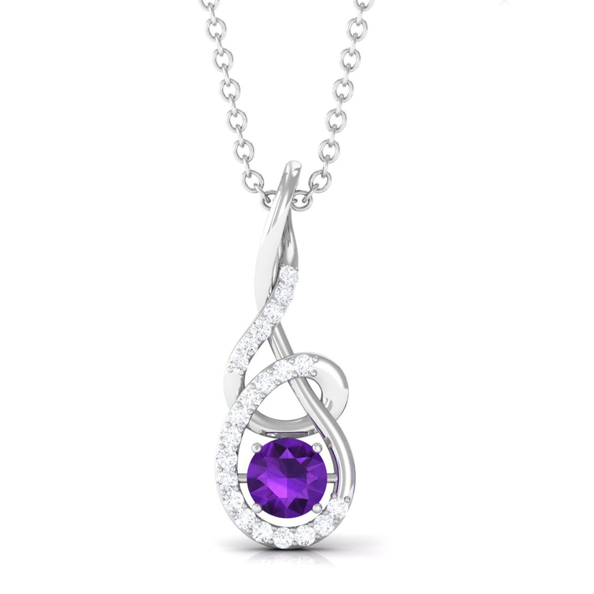 Designer Amethyst and Diamond Teardrop Pendant Necklace