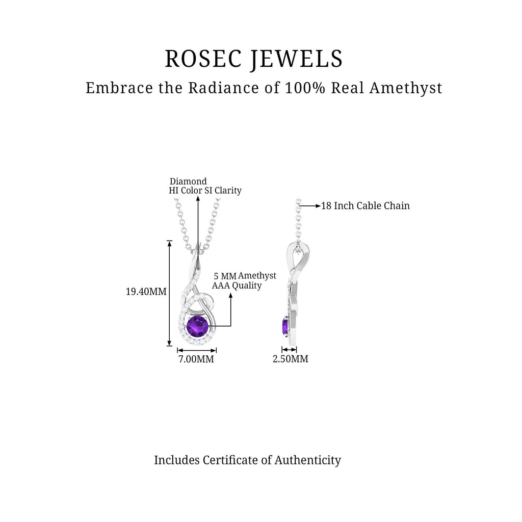 Designer Amethyst and Diamond Teardrop Pendant Necklace