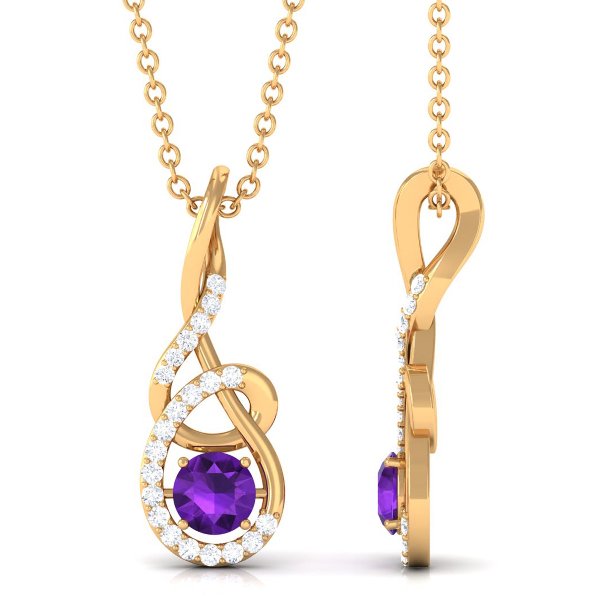 Designer Amethyst and Diamond Teardrop Pendant Necklace