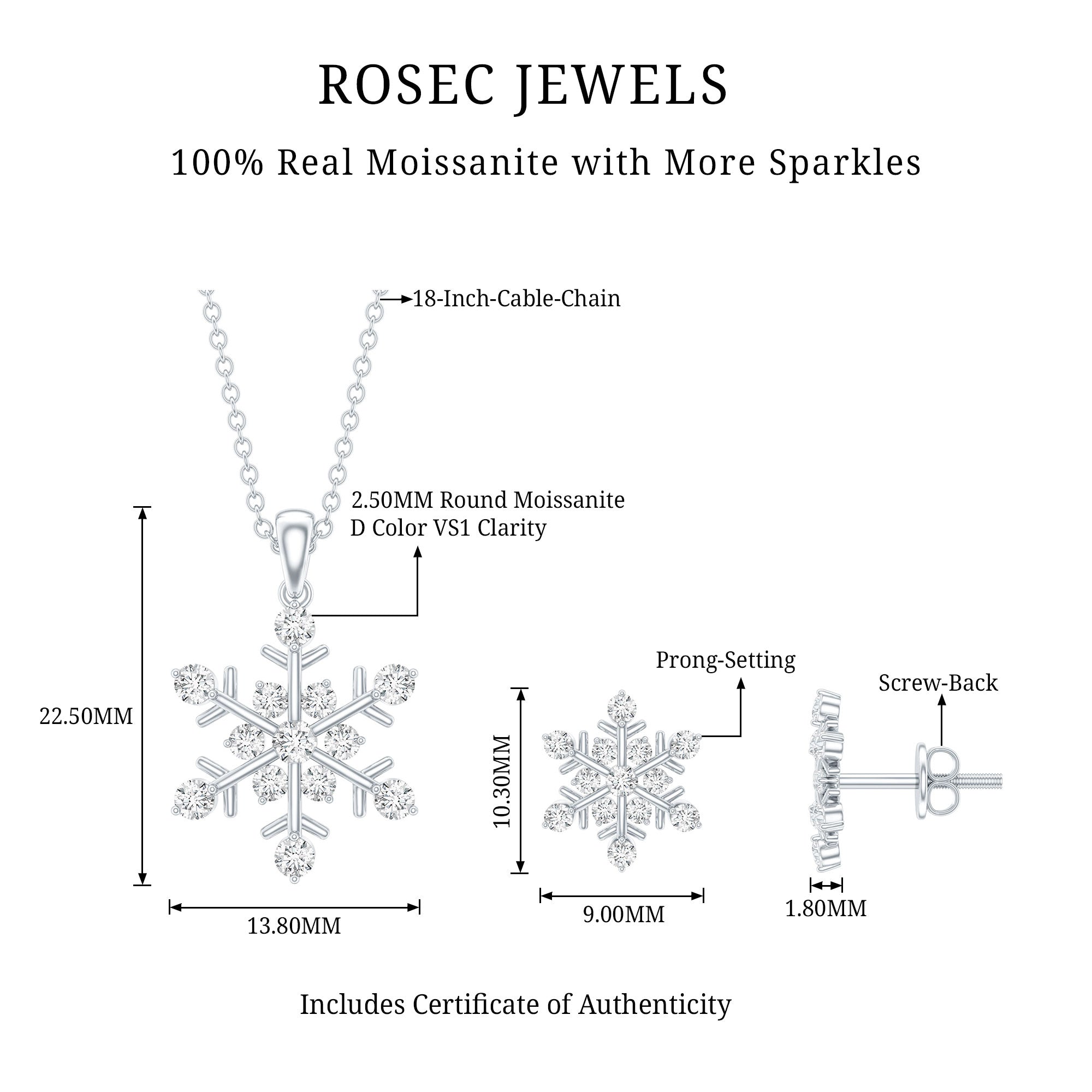 Certified Moissanite Snowflake Jewelry Set For Christmas