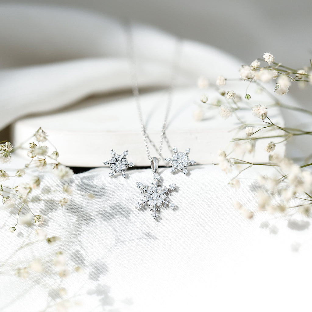 Certified Moissanite Snowflake Jewelry Set For Christmas