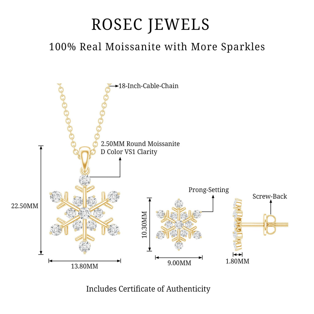 Certified Moissanite Snowflake Jewelry Set For Christmas