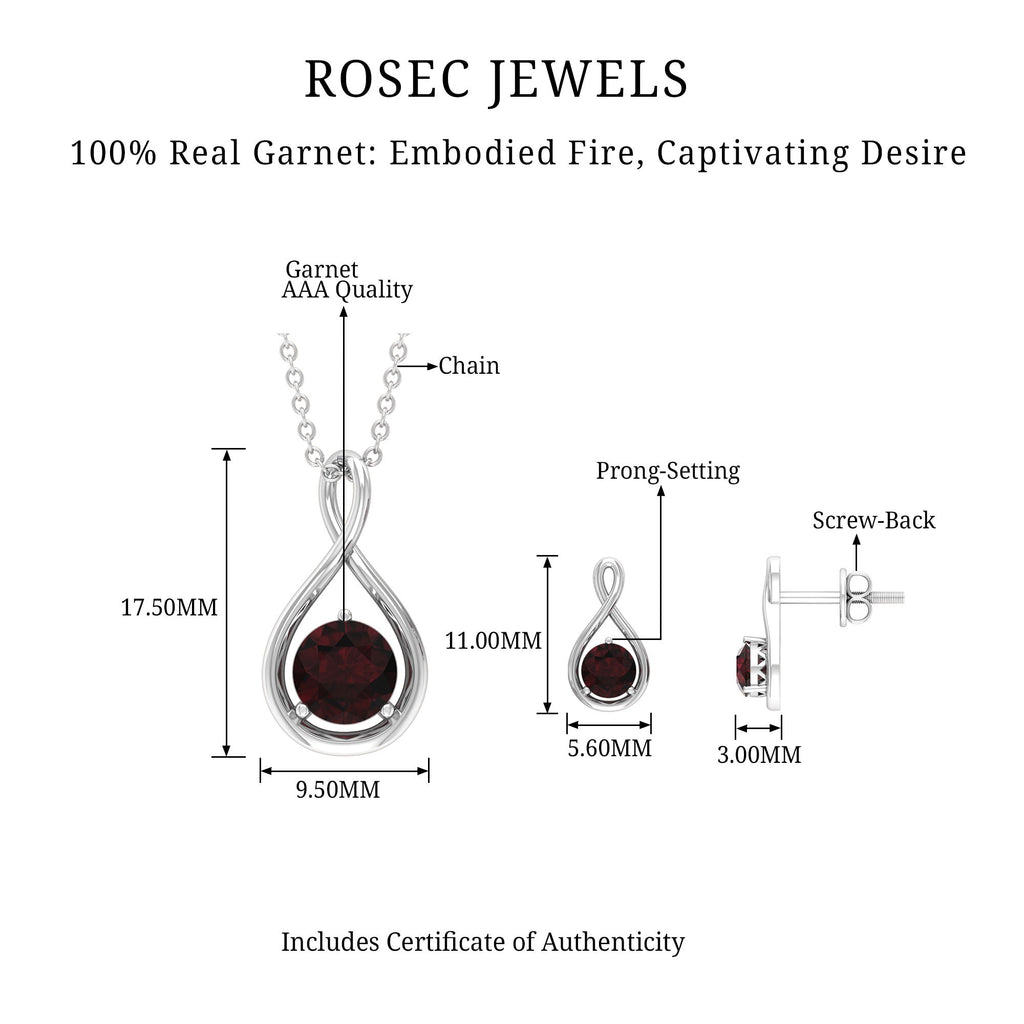 Garnet Infinity Necklace and Earrings Set