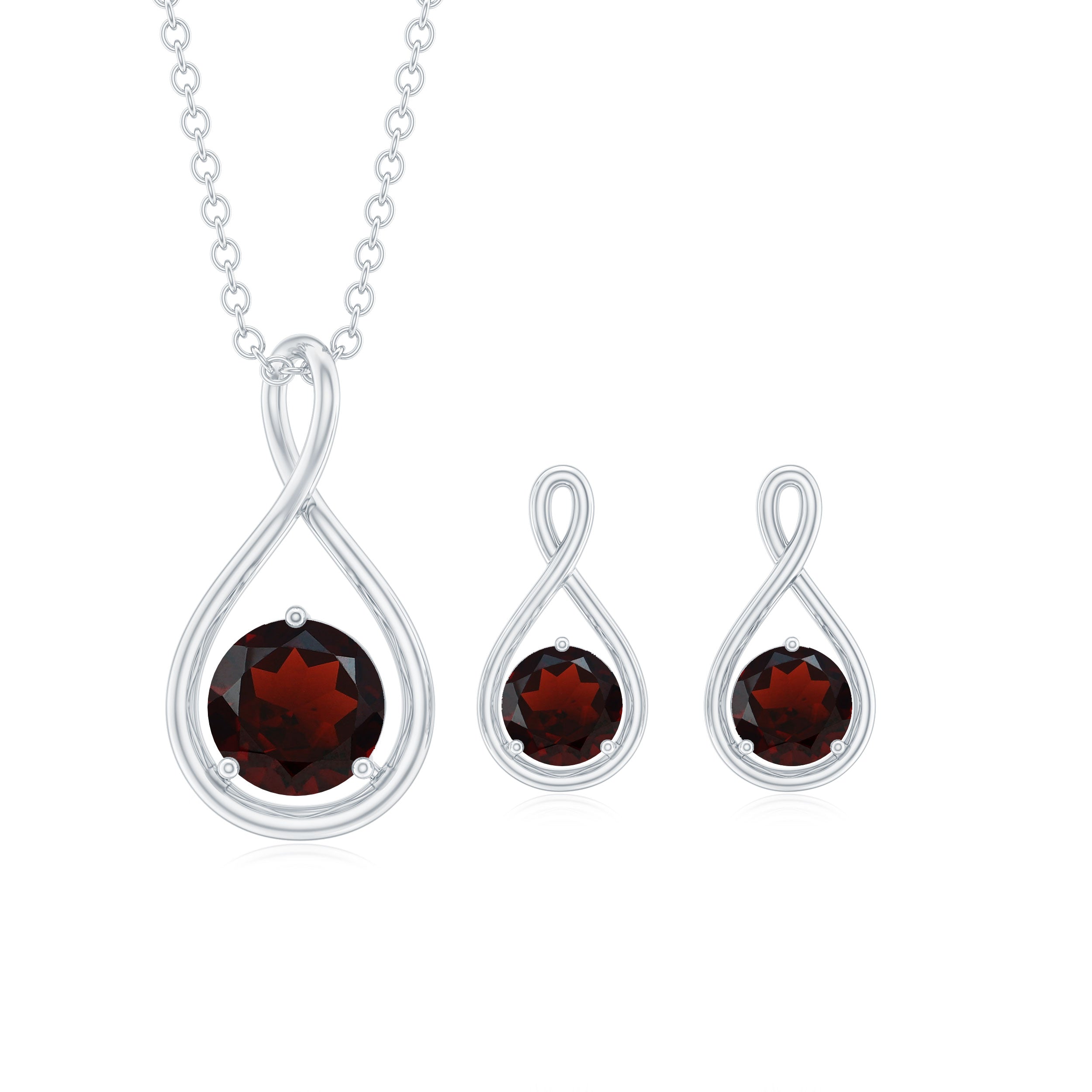 Garnet Infinity Necklace and Earrings Set