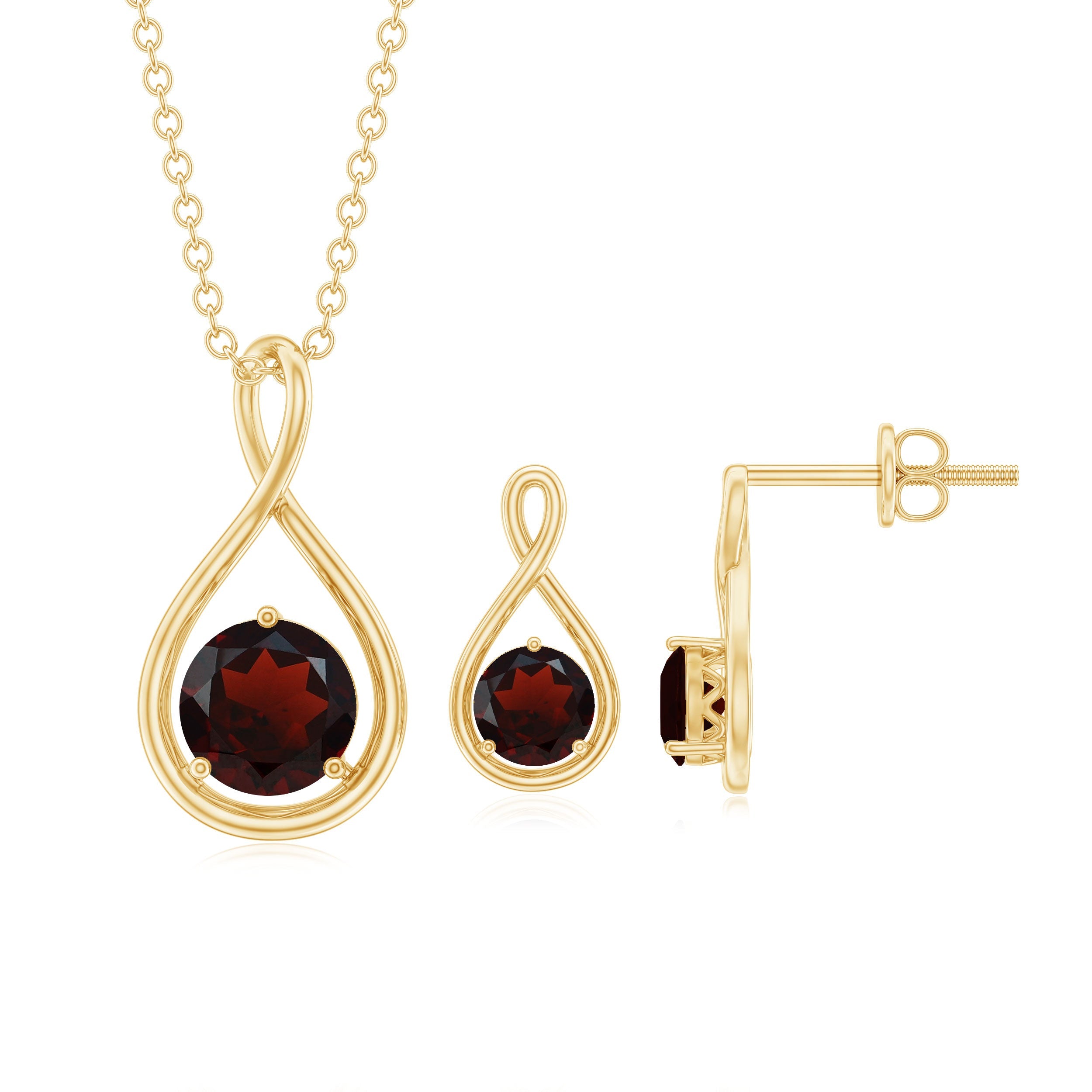 Garnet Infinity Necklace and Earrings Set