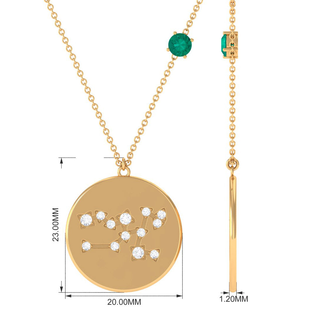 Natural Emerald Taurus Zodiac Constellation Necklace with Diamond