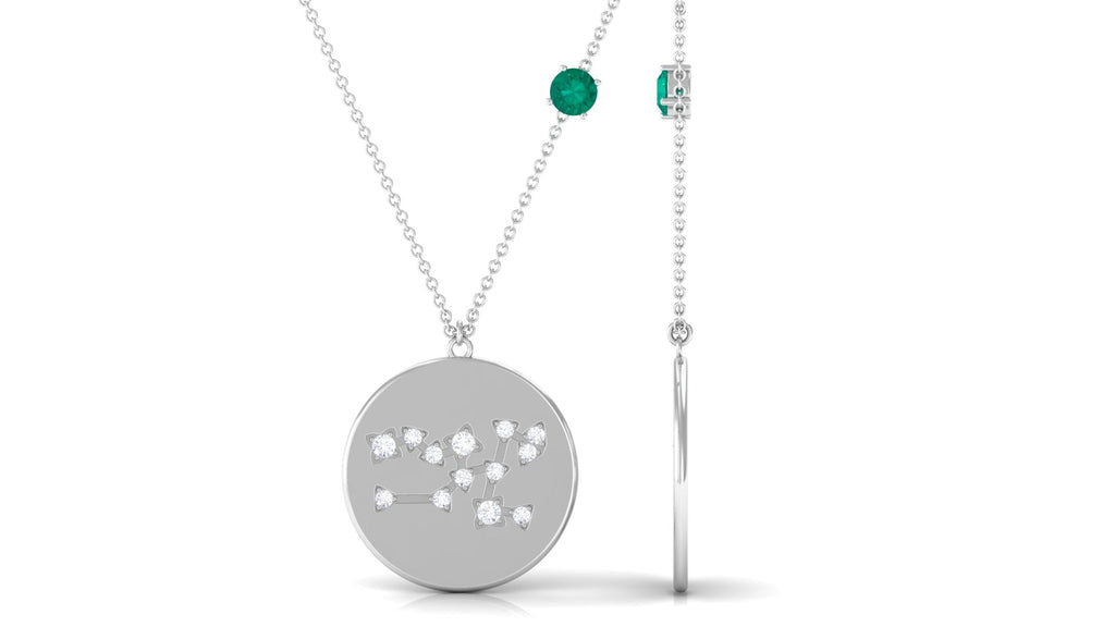 Natural Emerald Taurus Zodiac Constellation Necklace with Diamond