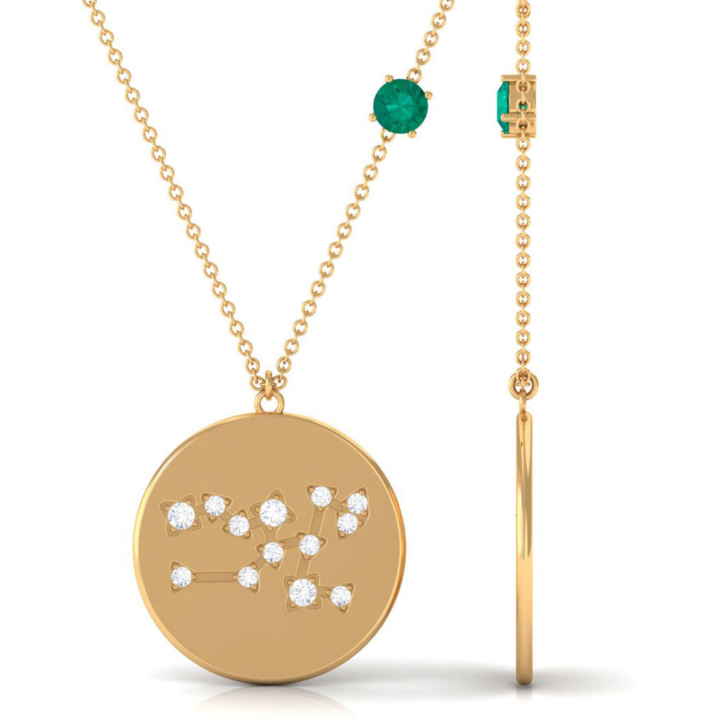 Natural Emerald Taurus Zodiac Constellation Necklace with Diamond