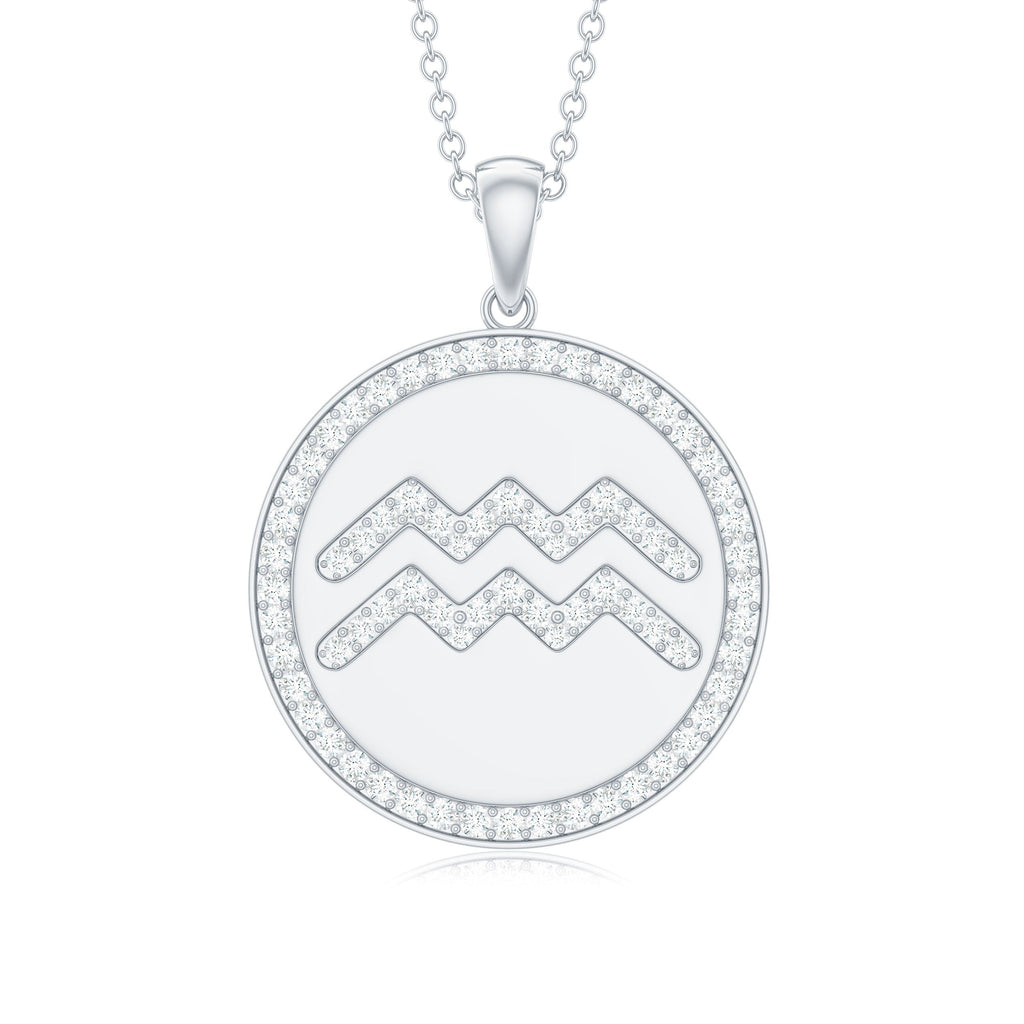 Moissanite Disc Aquarius Zodiac Pendant Necklace for Women