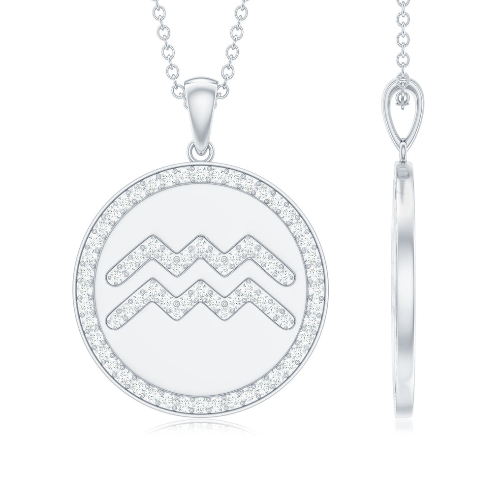Moissanite Disc Aquarius Zodiac Pendant Necklace for Women