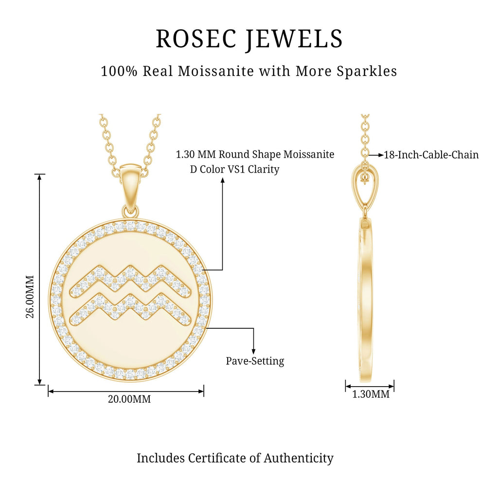 Moissanite Disc Aquarius Zodiac Pendant Necklace for Women