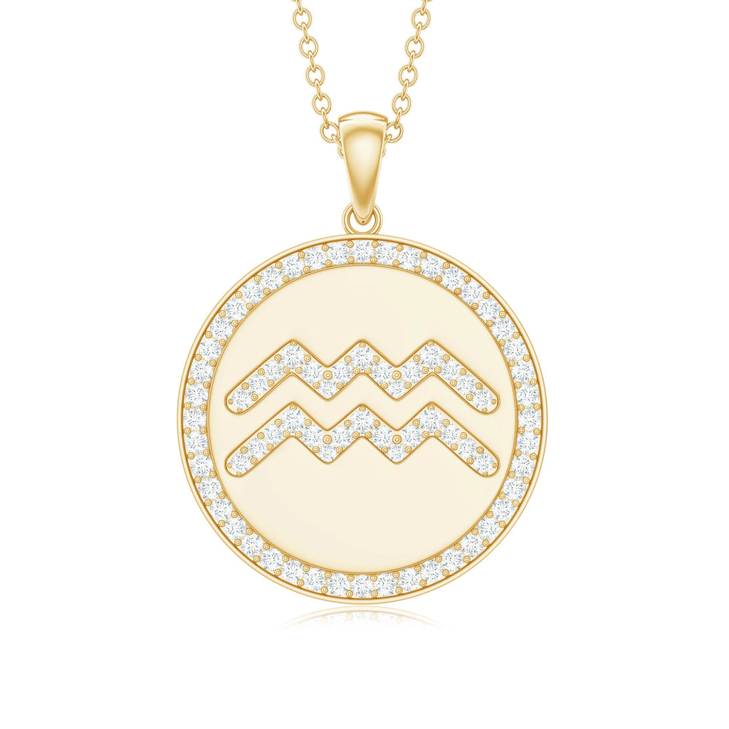 Moissanite Disc Aquarius Zodiac Pendant Necklace for Women