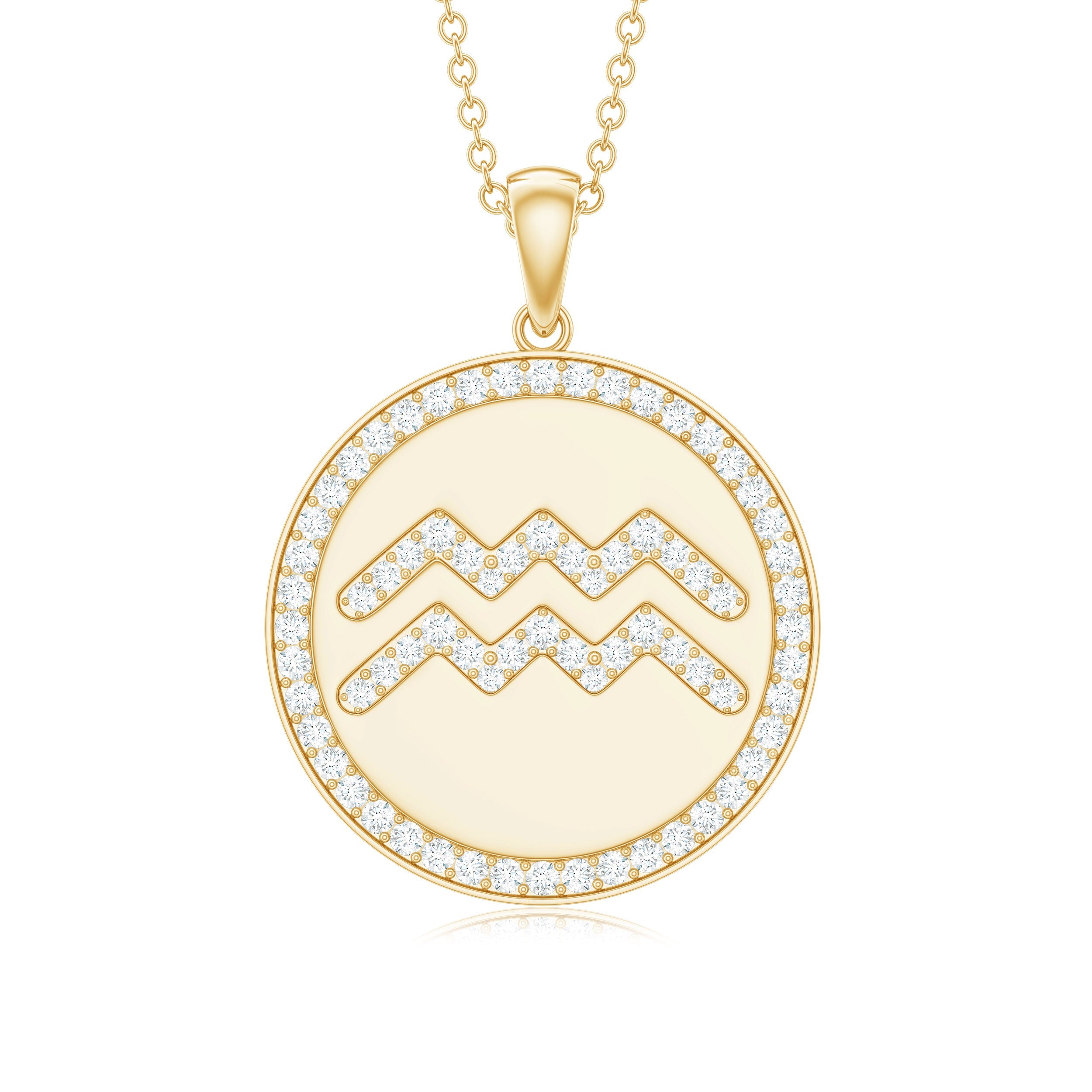 Moissanite Disc Aquarius Zodiac Pendant Necklace for Women