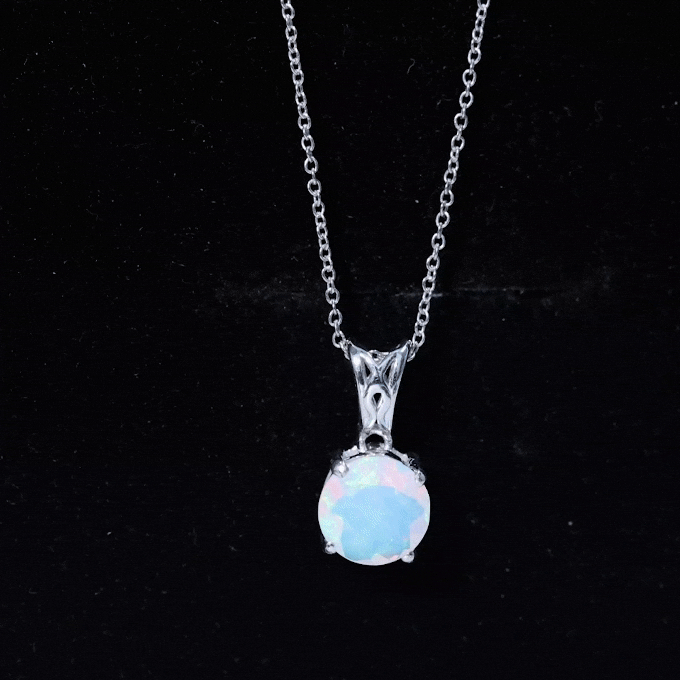 Real Ethiopian Opal Solitaire Pendant Necklace with Chain