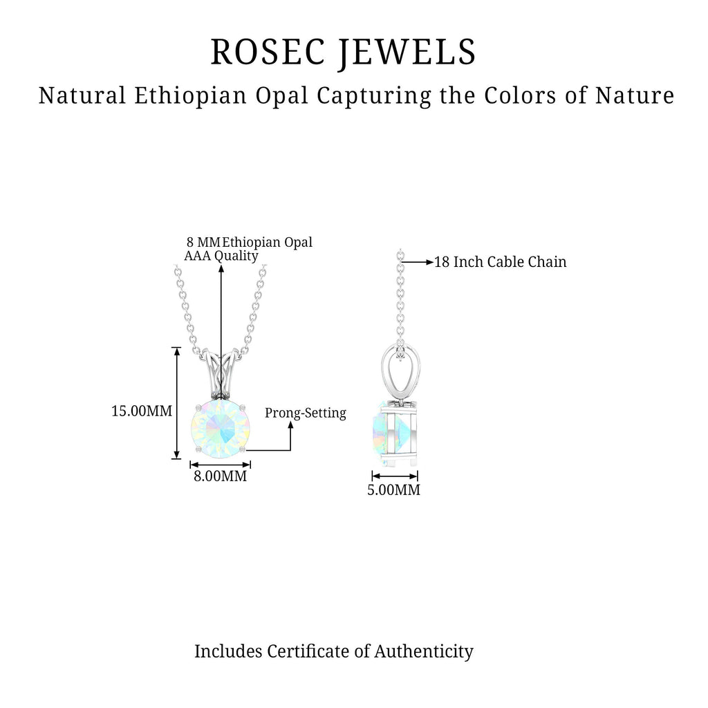 Real Ethiopian Opal Solitaire Pendant Necklace with Chain