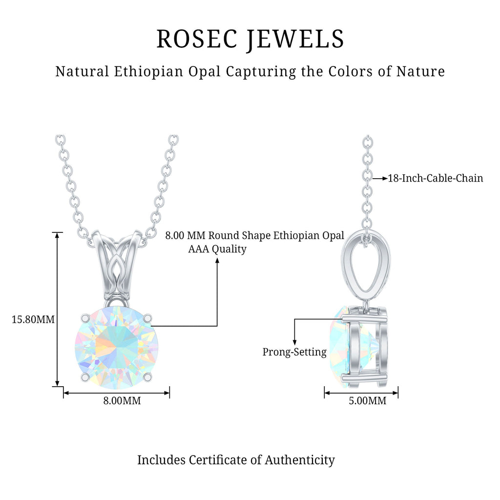 Real Ethiopian Opal Solitaire Pendant Necklace with Chain