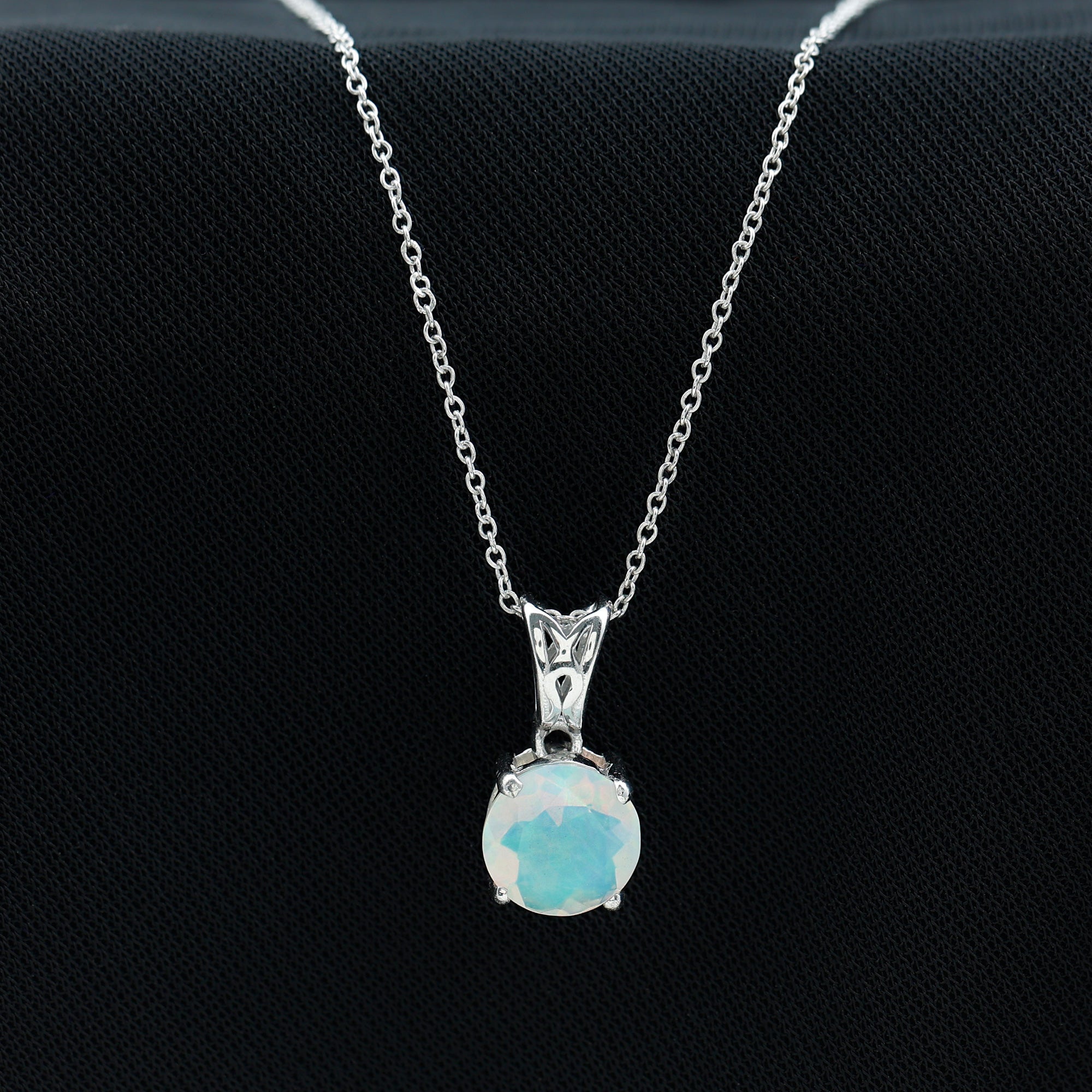 Real Ethiopian Opal Solitaire Pendant Necklace with Chain