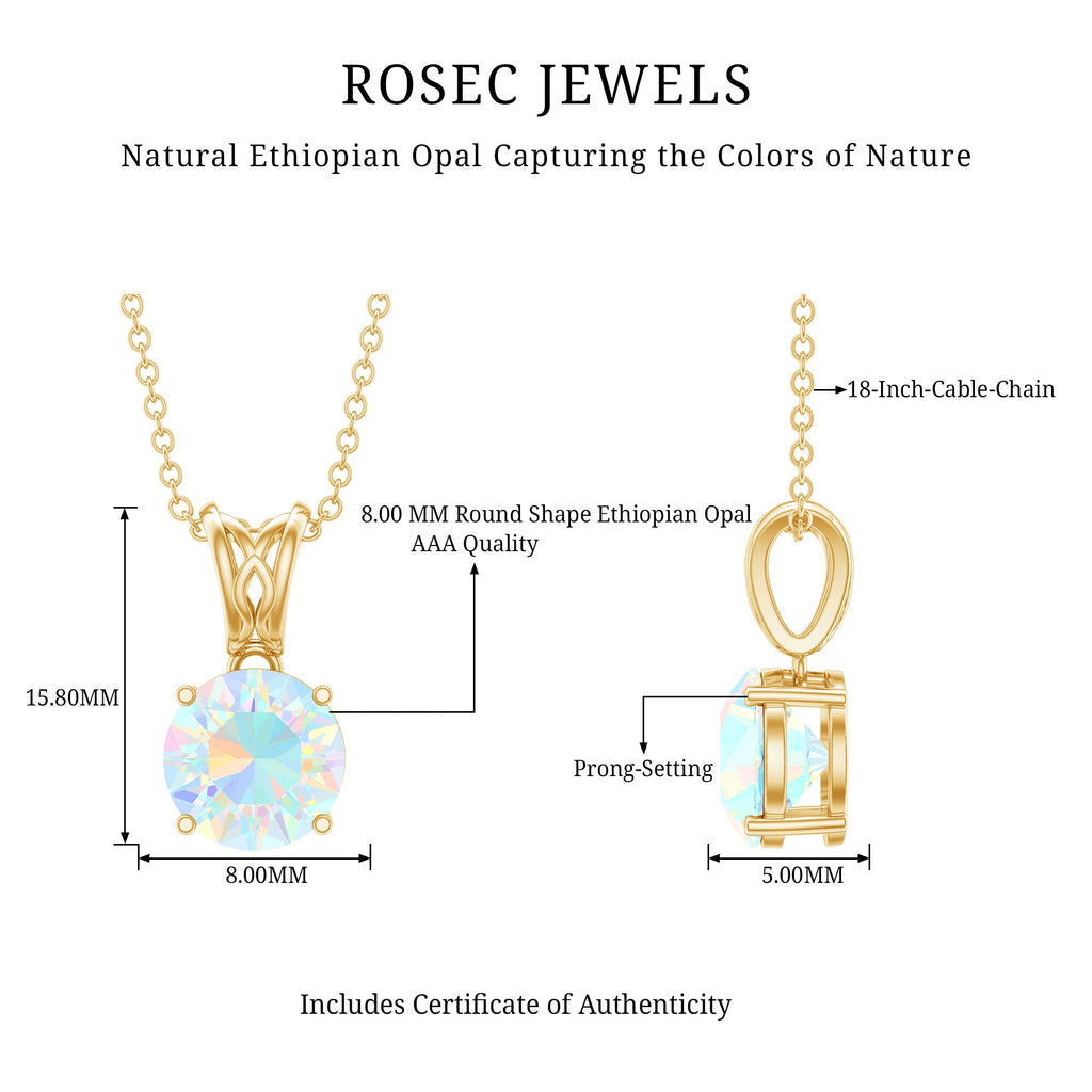 Real Ethiopian Opal Solitaire Pendant Necklace with Chain