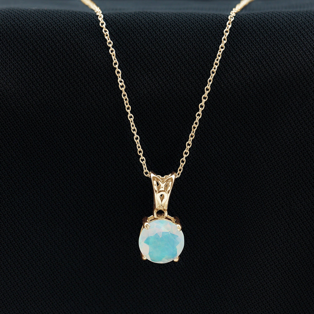 Real Ethiopian Opal Solitaire Pendant Necklace with Chain