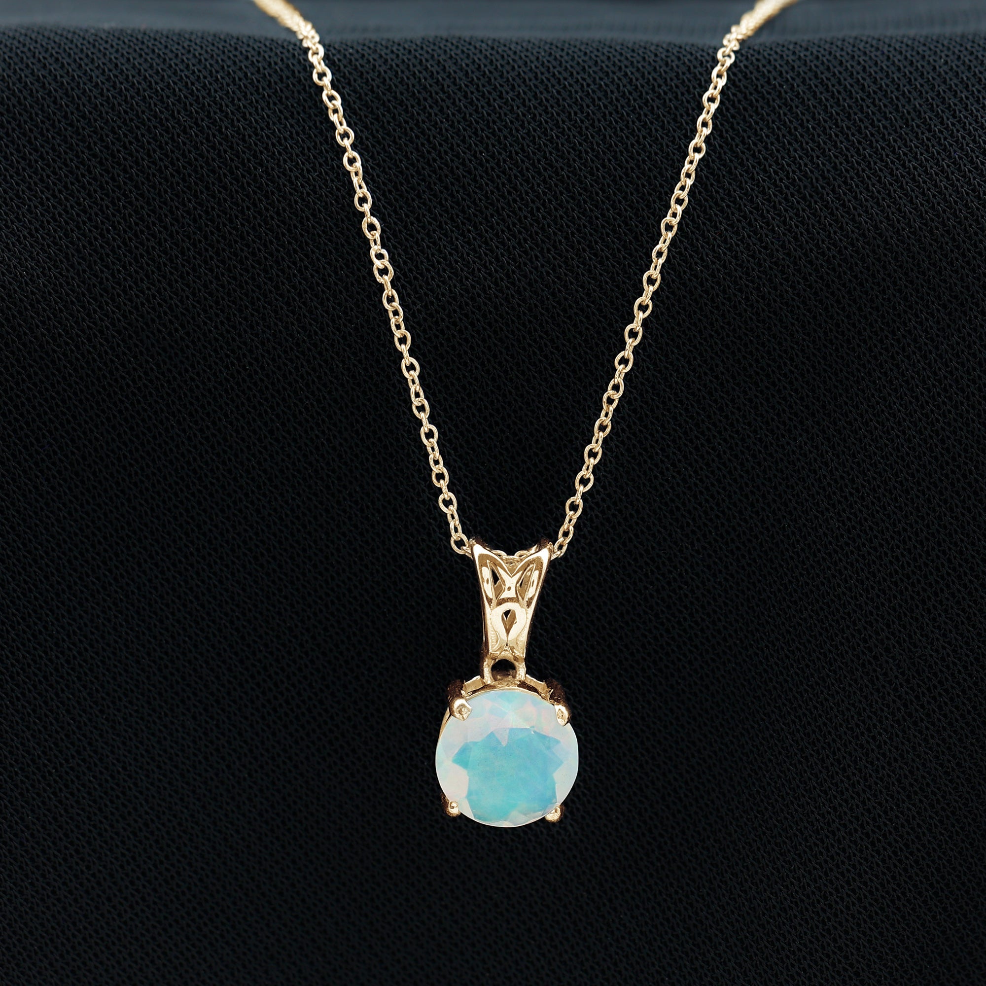 Real Ethiopian Opal Solitaire Pendant Necklace with Chain