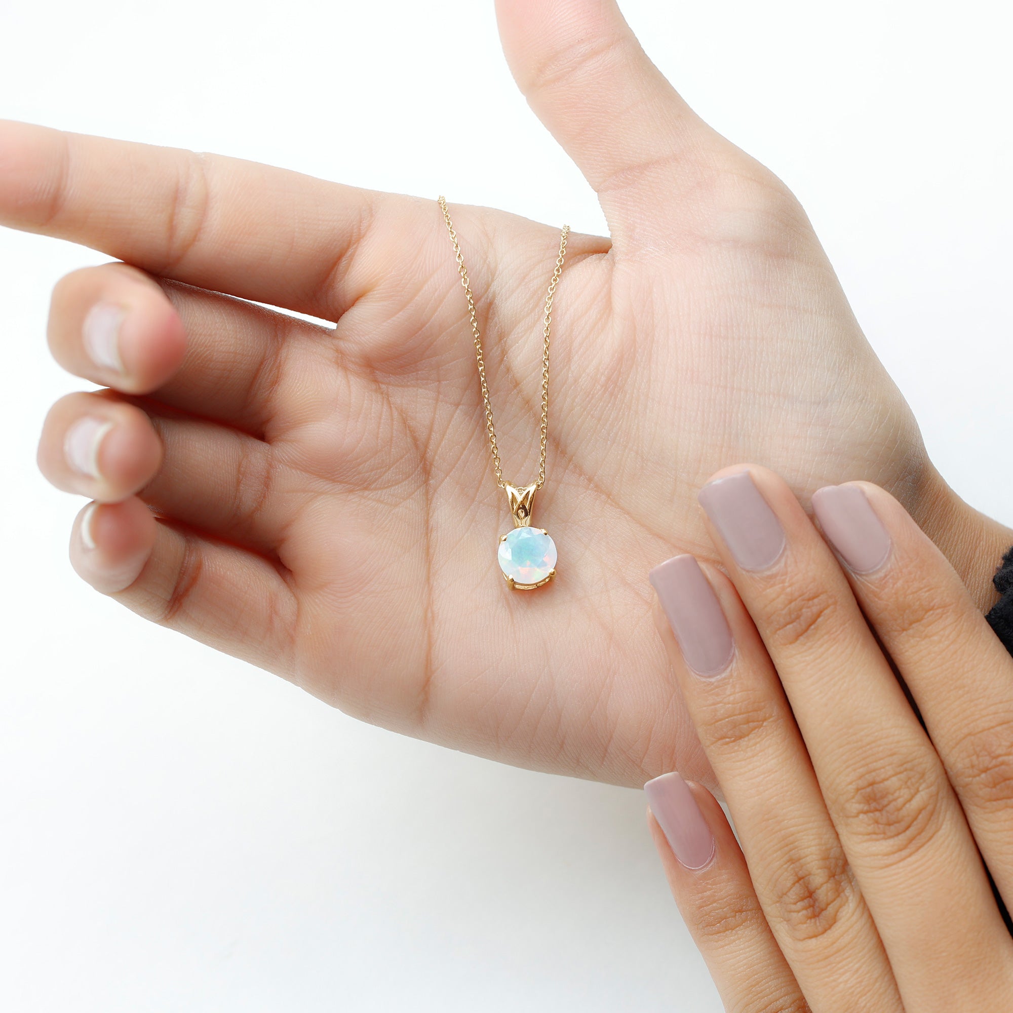 Real Ethiopian Opal Solitaire Pendant Necklace with Chain