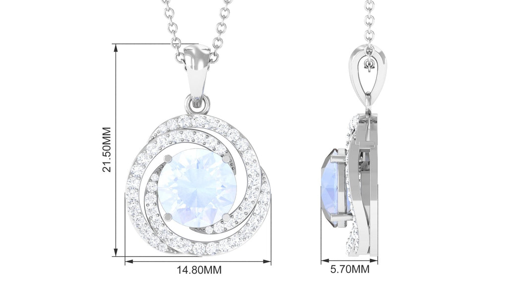 Minimal Moonstone and Diamond Swirl Halo Pendant Necklace