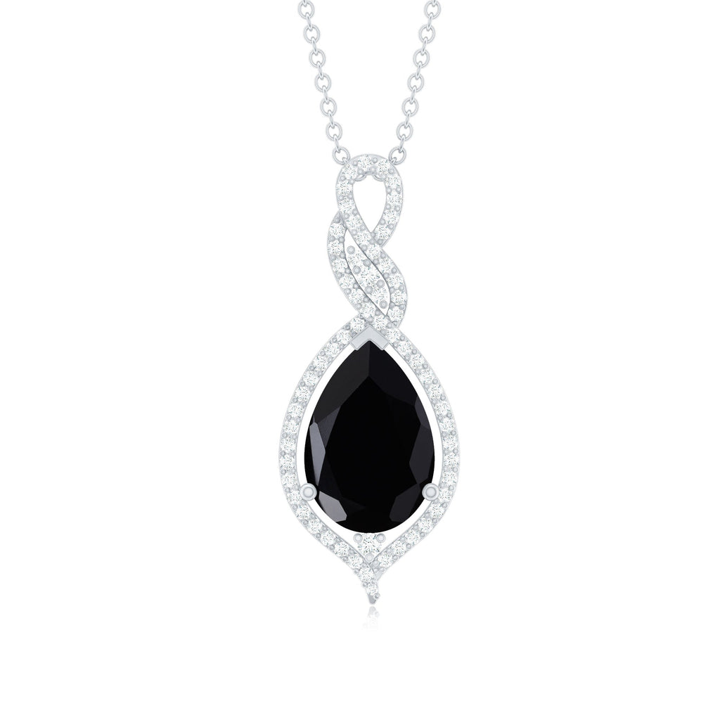 Real 2.2 Carat Black Onyx Teardrop Pendant Necklace with Moissanite
