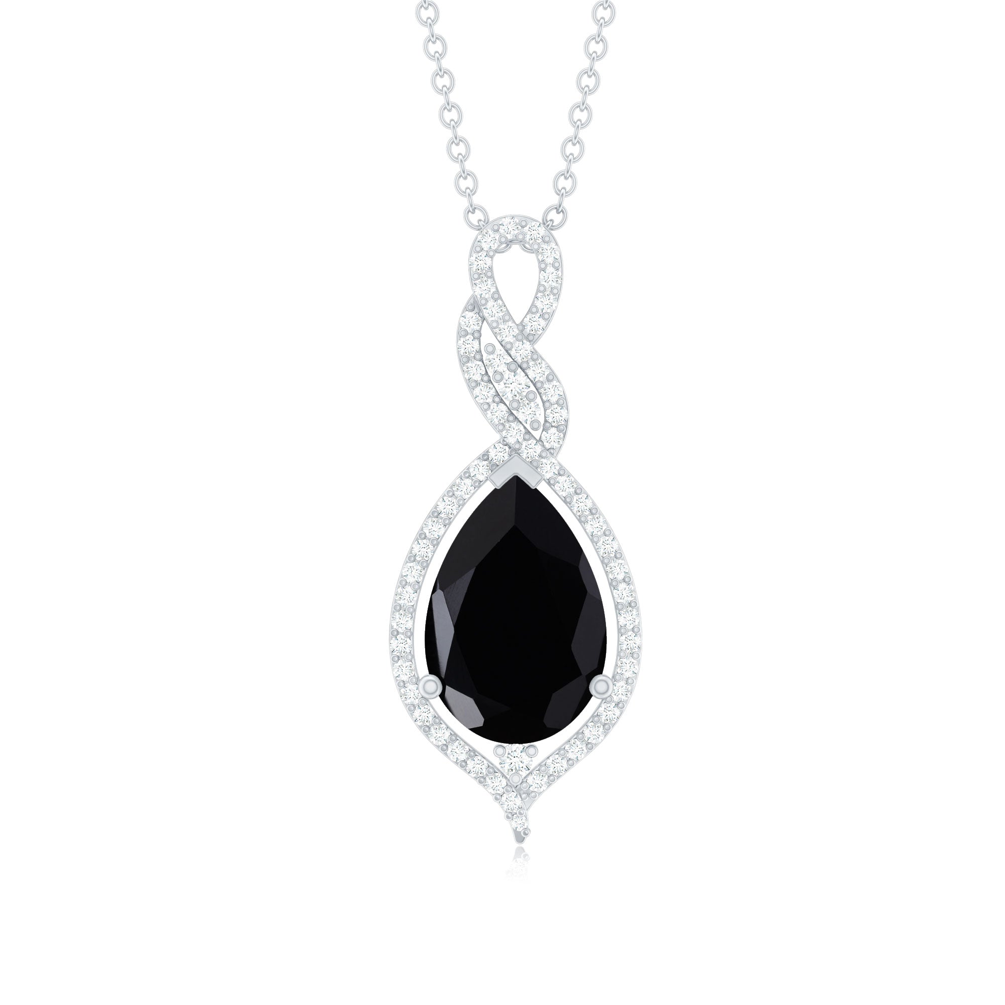 Real 2.2 Carat Black Onyx Teardrop Pendant Necklace with Moissanite