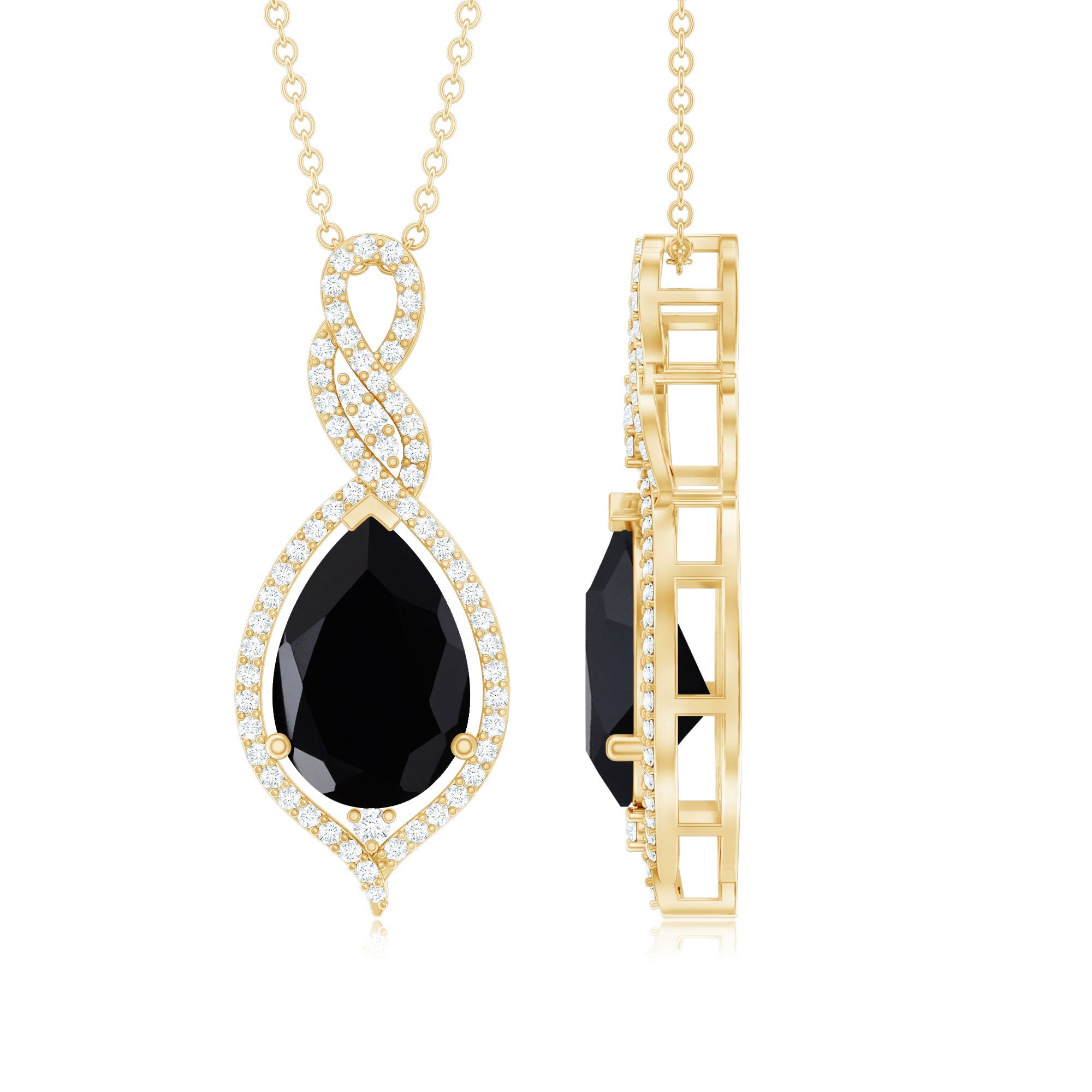Real 2.2 Carat Black Onyx Teardrop Pendant Necklace with Moissanite