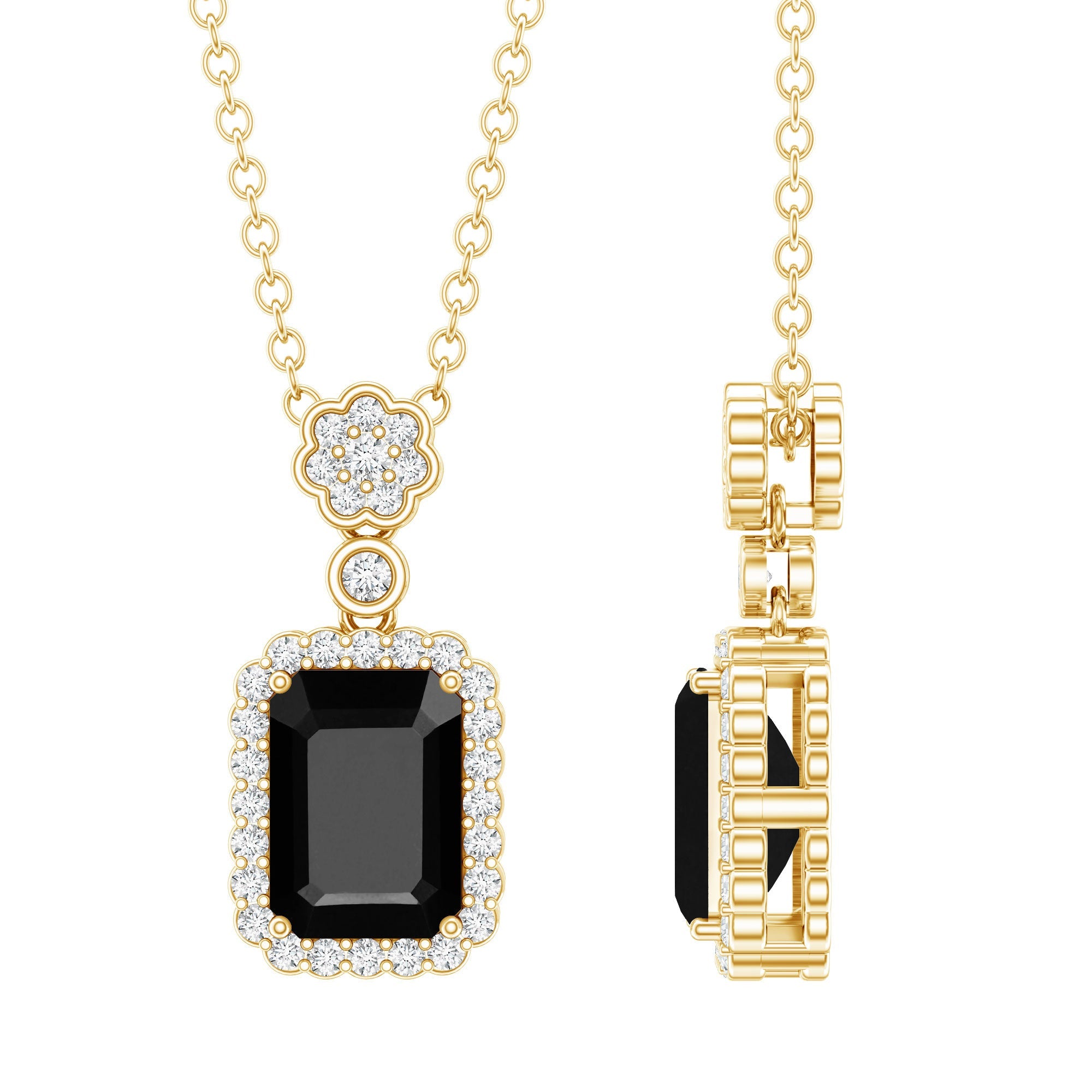 Vintage Style 1.25 Carat Emerald Cut Lab Created Black and White Diamond Necklace