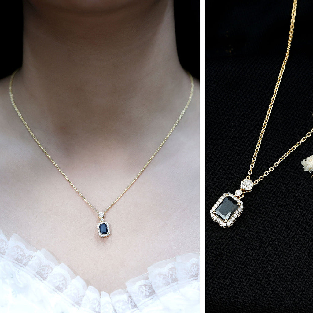 Vintage Style 1.25 Carat Emerald Cut Lab Created Black and White Diamond Necklace
