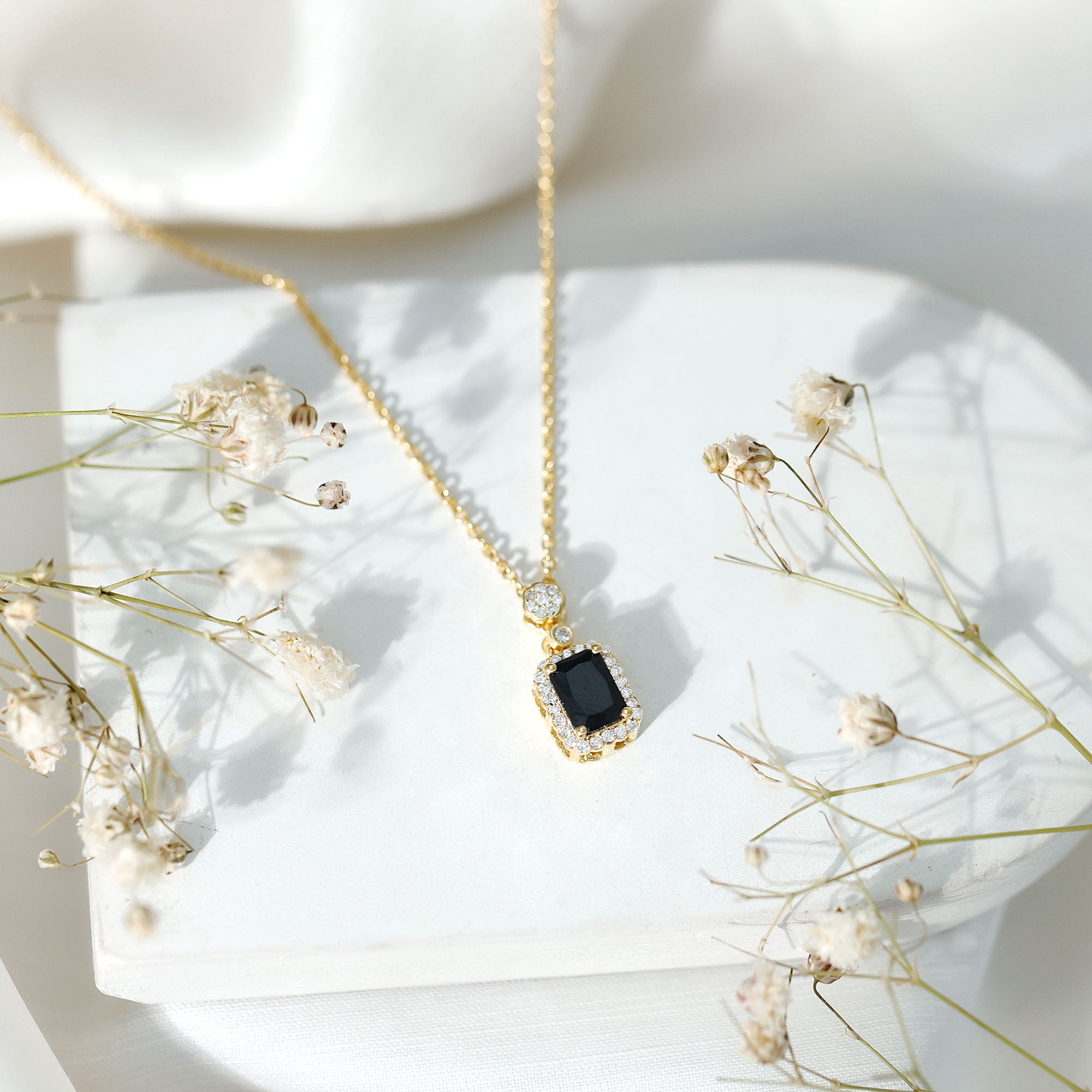 Vintage Style 1.25 Carat Emerald Cut Lab Created Black and White Diamond Necklace