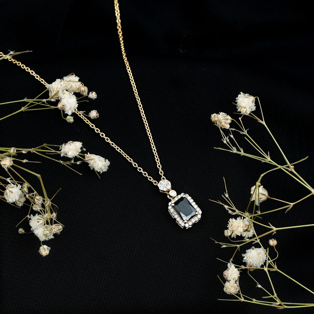 Vintage Style 1.25 Carat Emerald Cut Lab Created Black and White Diamond Necklace