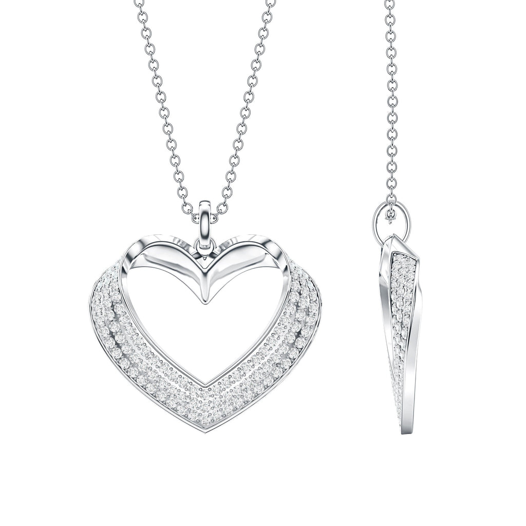 Pave Set Lab Grown Diamond Heart Necklace For Women