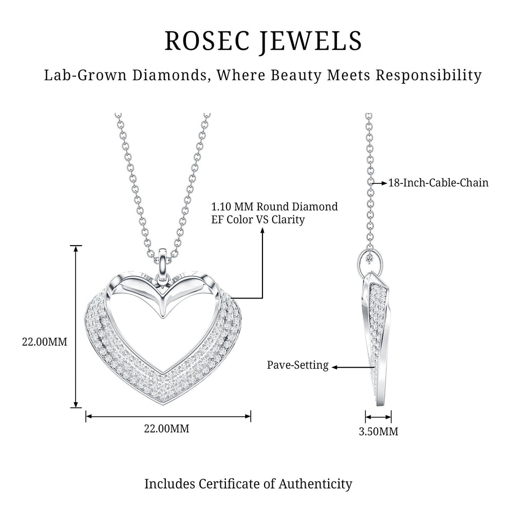 Pave Set Lab Grown Diamond Heart Necklace For Women