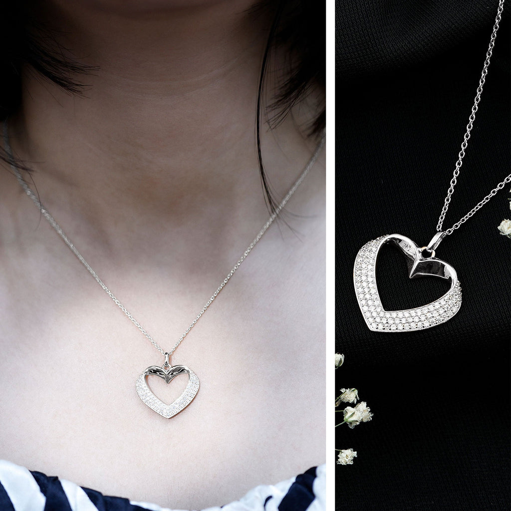 Pave Set Lab Grown Diamond Heart Necklace For Women