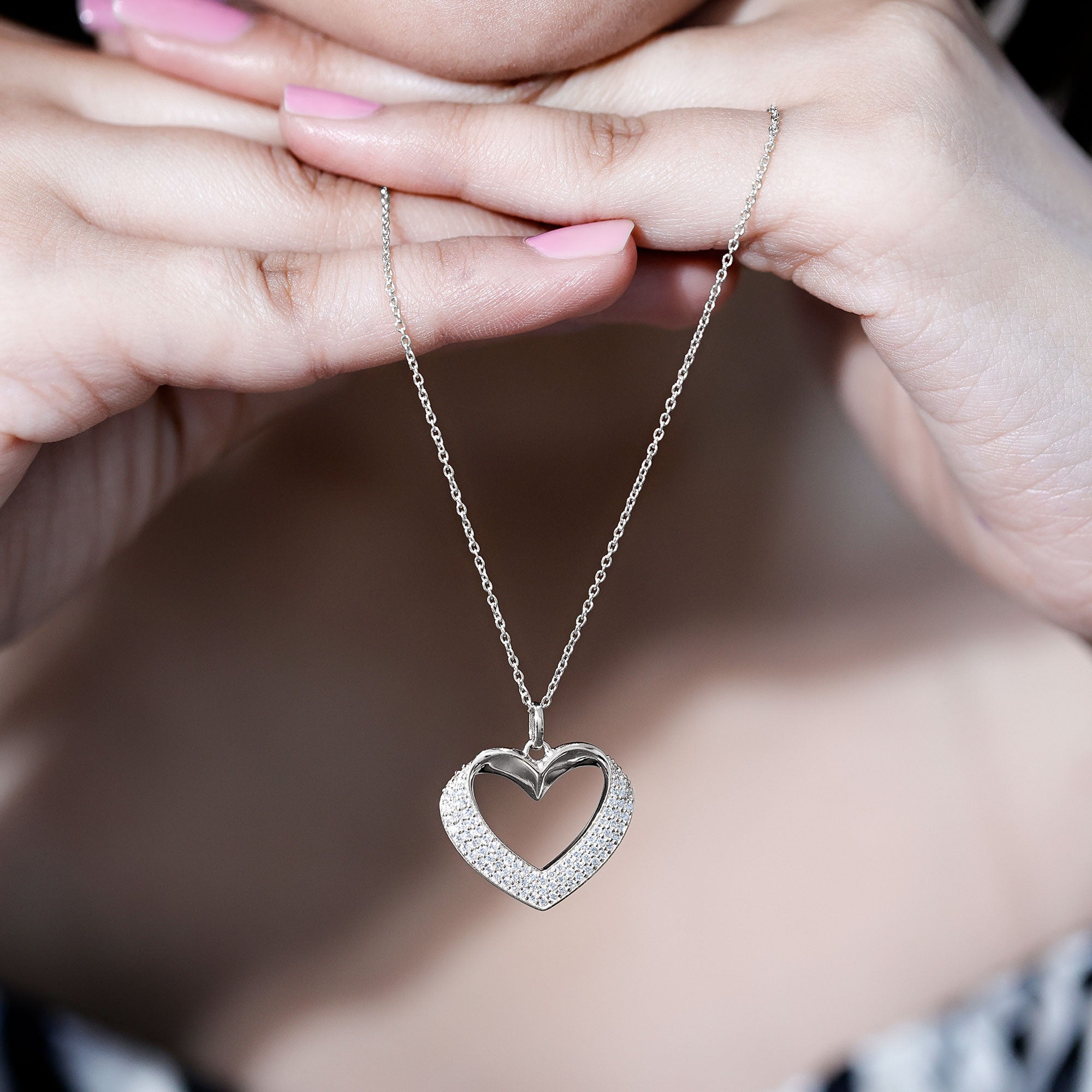 Pave Set Lab Grown Diamond Heart Necklace For Women