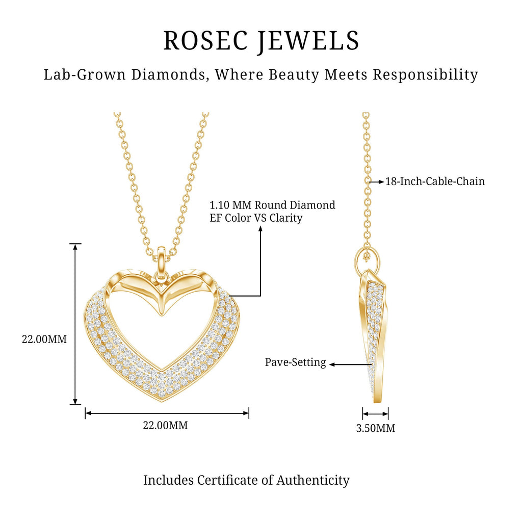Pave Set Lab Grown Diamond Heart Necklace For Women