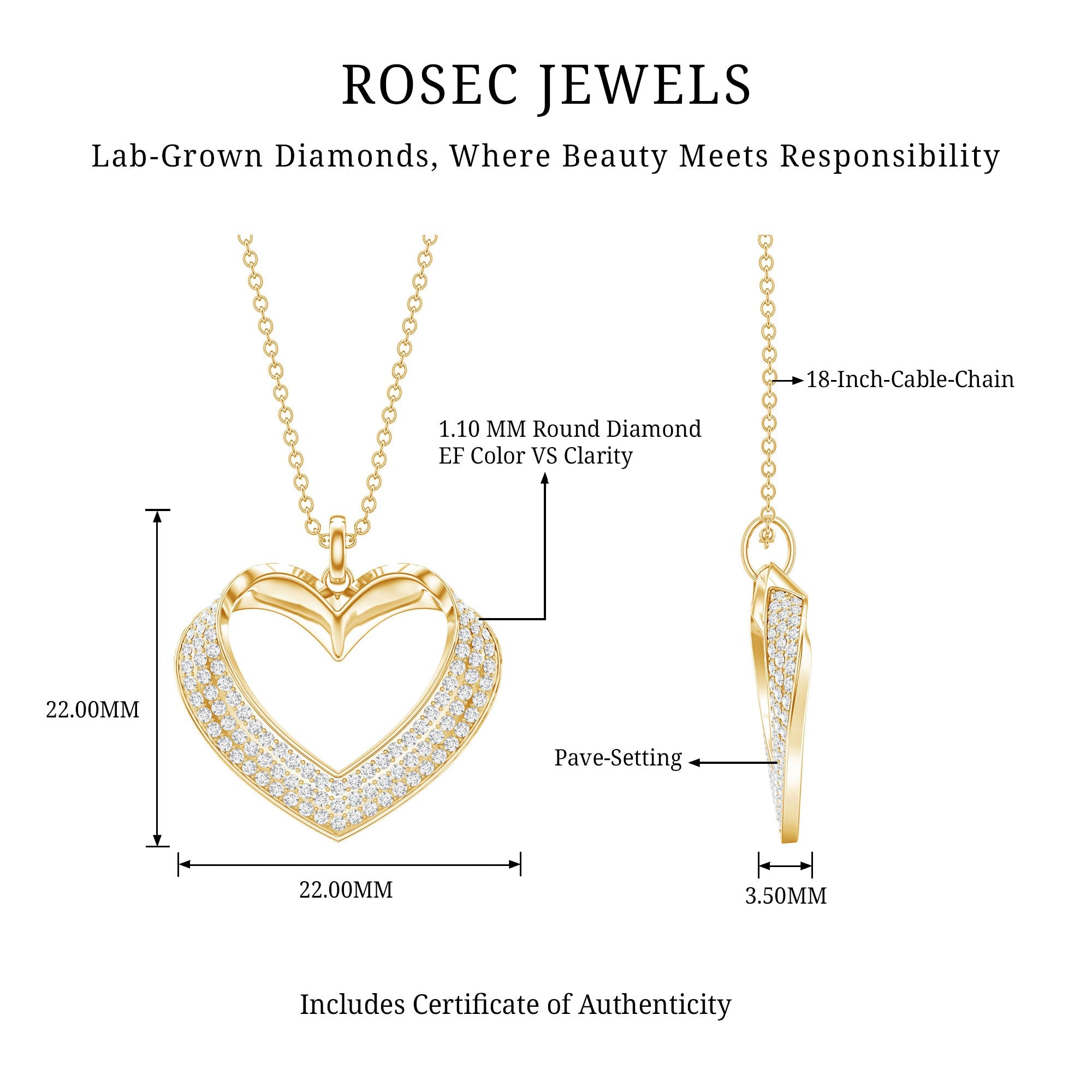 Pave Set Lab Grown Diamond Heart Necklace For Women
