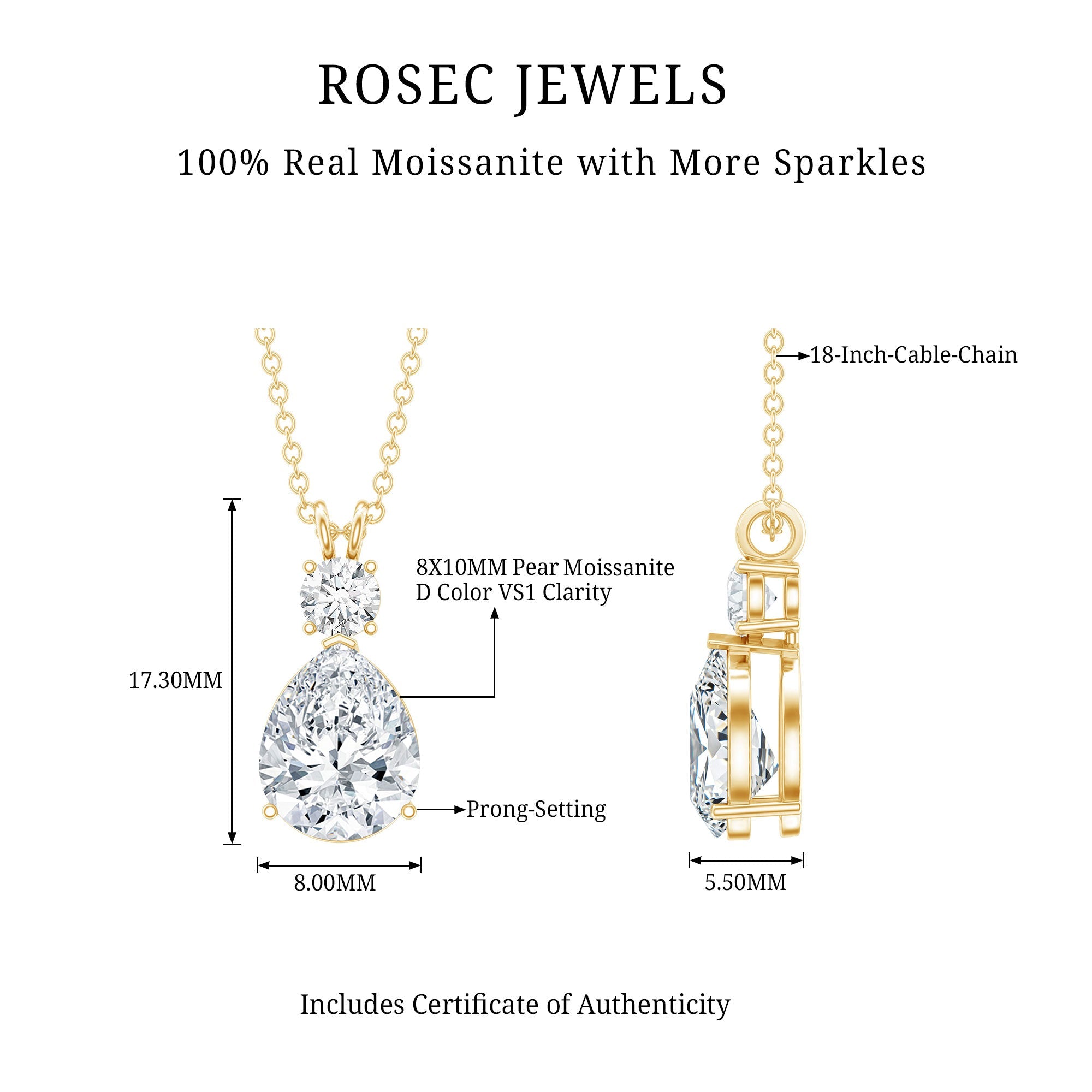Certified Moissanite Teardrop Pendant Necklace