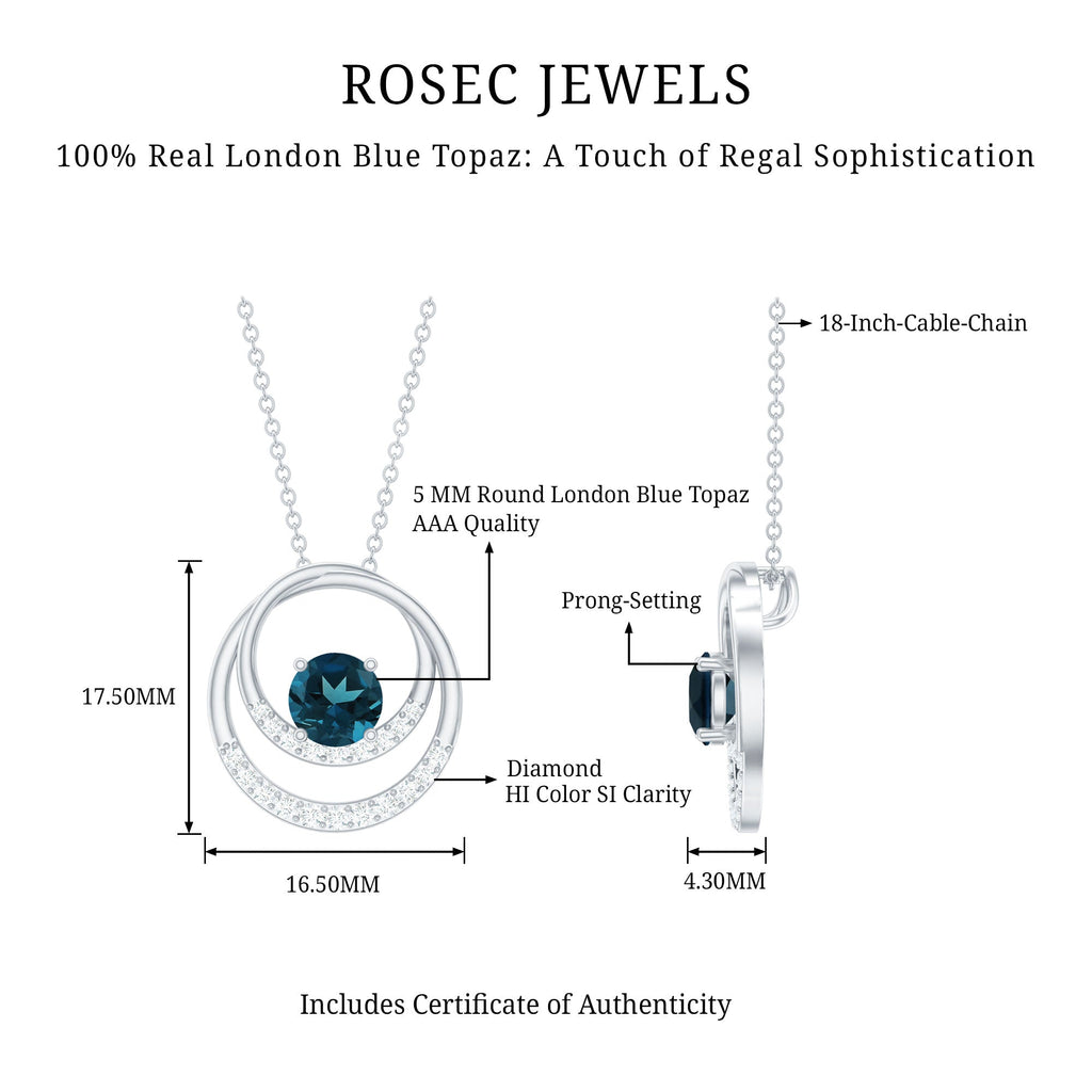 Real London Blue Topaz and Diamond Interlocking Circle Pendant