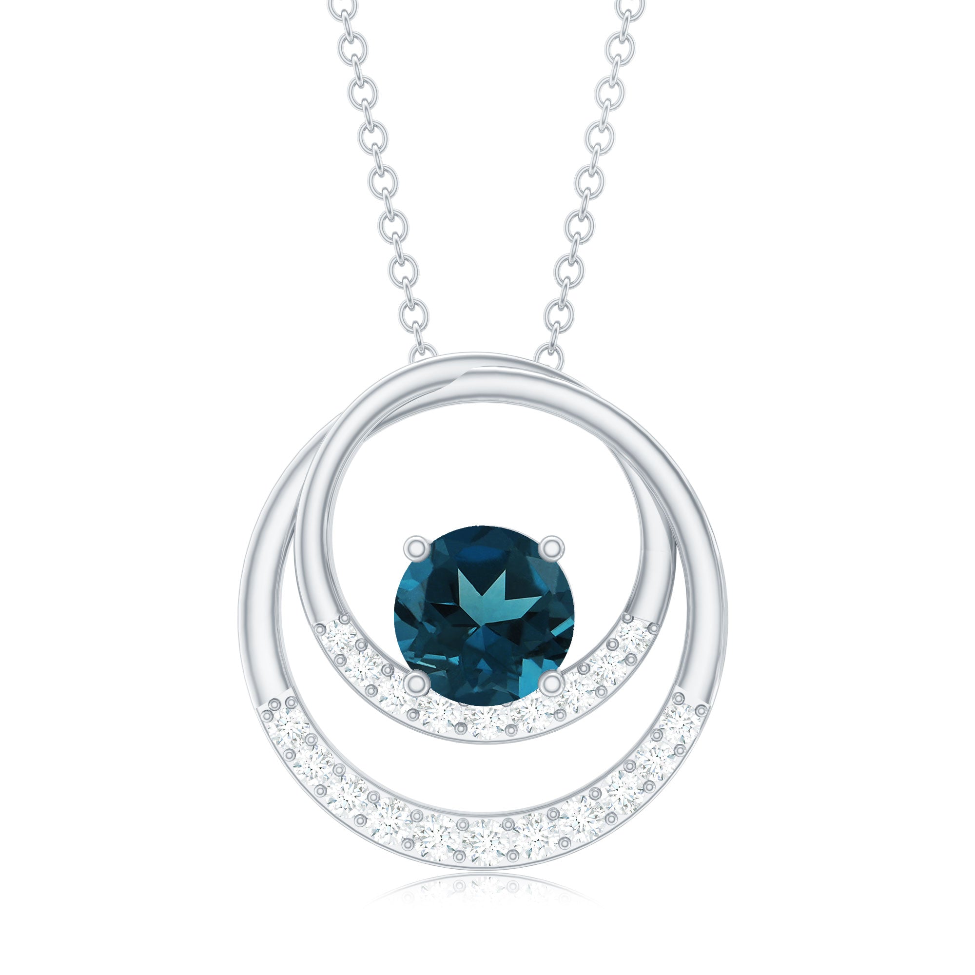 Real London Blue Topaz and Diamond Interlocking Circle Pendant